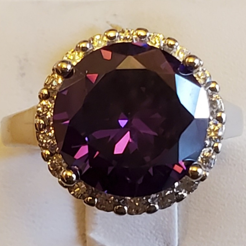 Genuine 12ct Amethyst & White Sapphire Ring Size 8